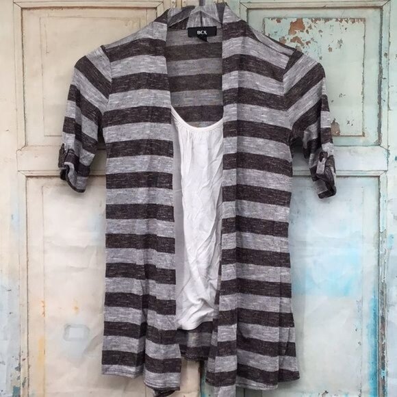 BCX Layered Top  XS USA White Build in Shirt with Gray 2 Tone Cover Shirt - Picture 1 of 9
